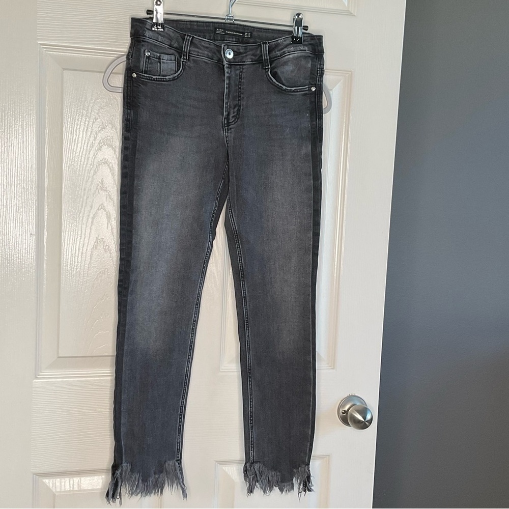 Zara black/gray jeans with fringe on bottom 6
